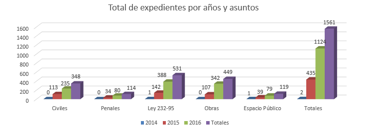 Gráfico de procesos por año y asunto